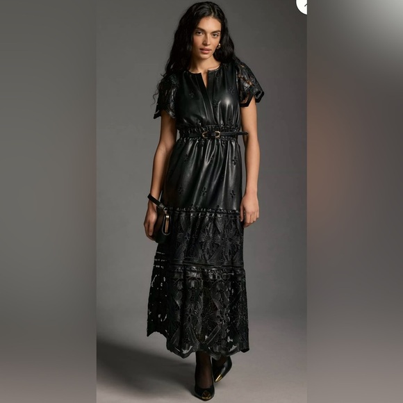 Anthropologie Dresses & Skirts - ANTHROPOLOGIE Women’s The Somerset Maxi Dress Faux Leather Embroidered Edition M